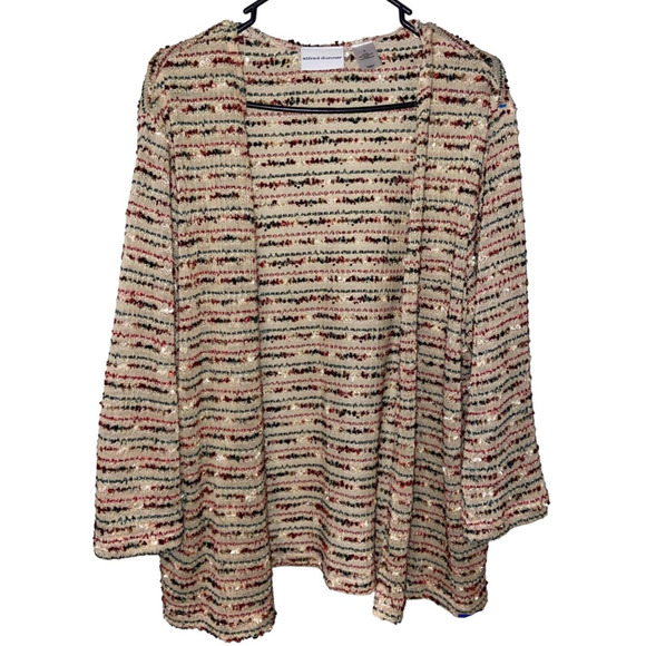 Alfred Dunner 3/4 Sleeve Open Front Knit Crochet Sweater Sz L (Large) Womens - Picture 1 of 4